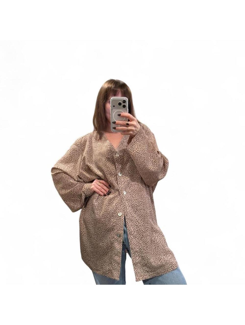 Vintage 90s Leopard Print Oversized Button Up Shirt